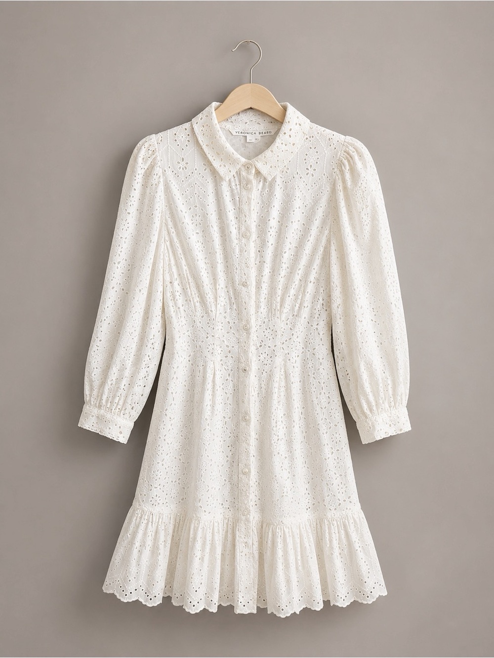 Veronica Beard Cream Eyelet Long Sleeve Button Dress